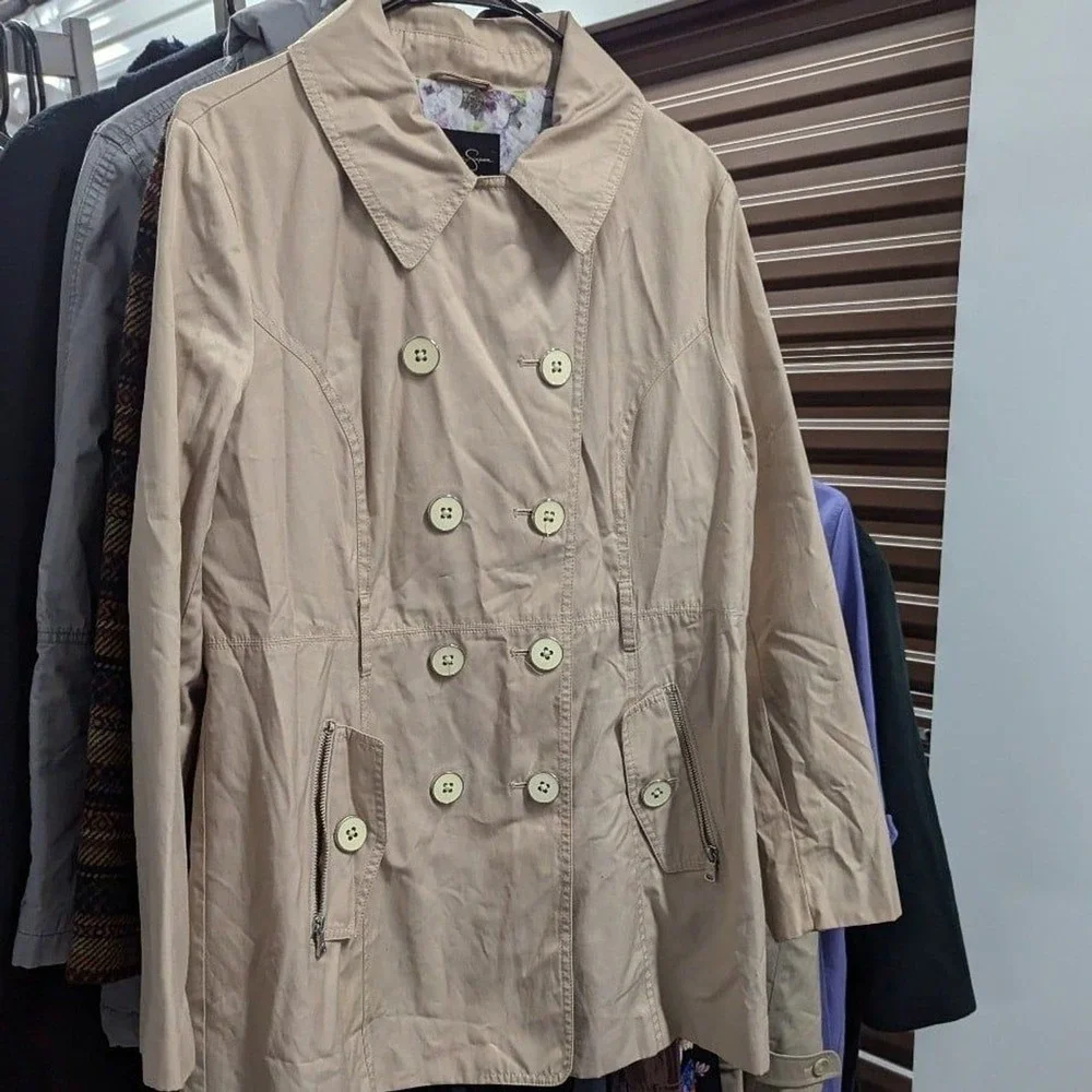 Quiet‎ Luxury Old Money Utility Trench Coat Double Breasted Jessica Simpson M